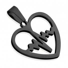 Pendentif femme homme acier noir forme et battement de coeur
