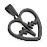 Pendentif femme homme acier noir forme et battement de coeur