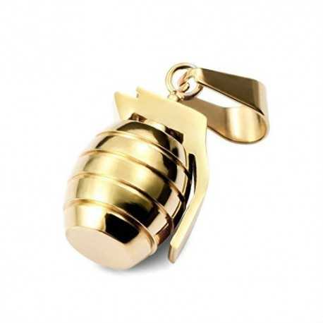 COLGANTE PARA HOMBRE ADOLESCENTE EN ACERO 316L Y CHAPADO EN ORO DE 18 QUILATES GRANADA ARMA IDEAL MILITAR + 1 CADENA DE BOLAS NU