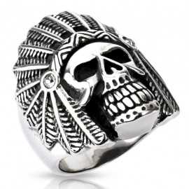 RING FOR MEN'S TEEN STEEL SKULL SKULL INDIAN CHIEF APACHE GOTHIC NEW 4900