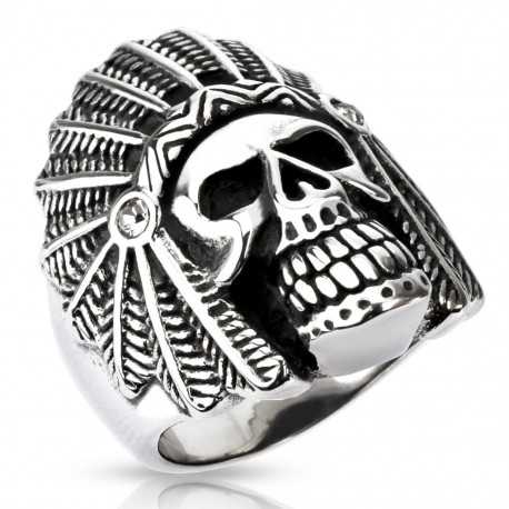 BAGUE POUR HOMME ADO ACIER SKULL TETE DE MORT CHEF INDIEN APACHE GOTHIQUE NEUVE 4900