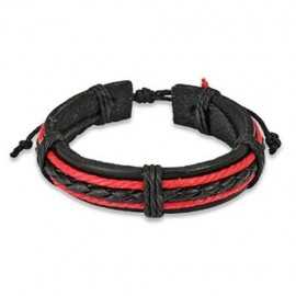 BRACELET FOR MEN WOMEN TEEN ADJUSTABLE BRAID LEATHER RED AND BLACK BRAIDED NEW FOOT COLOR MILAN 02