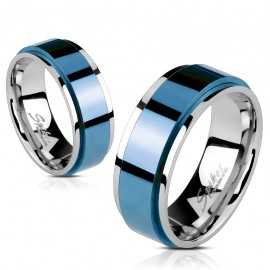 Anello blu anello uomo donna bordi in acciaio colore argento rotante spin