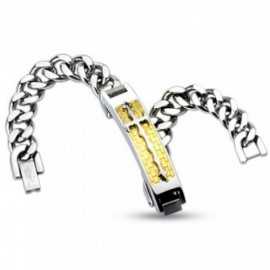 CURB-ARMBAND FÜR HERREN TEEN STAHL MIT KREUZ & VERGOLDET NEUER SCHMUCK 3038