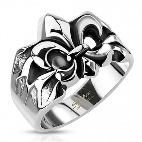 Men's stainless steel fleur-de-lys ring with French pride emblem