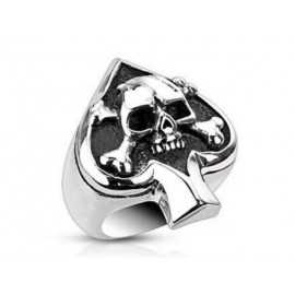 ANILLO DE SELLO HOMBRE MUJER CORAZÓN DE ACERO COMO ESPADA CABEZA DE CRÁNEO DE PÓKER NUEVO 4686