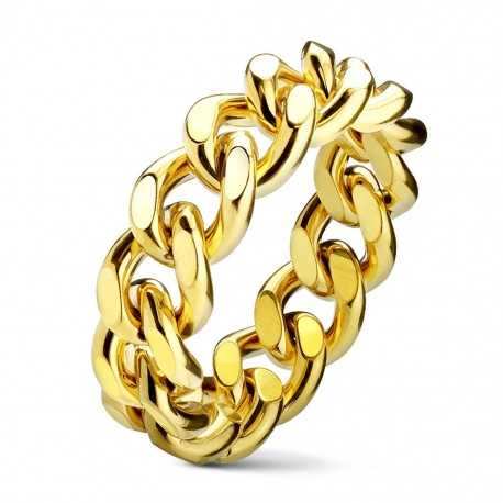Bague anneau pour femme plaqué or en forme de chaine maille cubaine