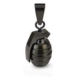 PENDENTIF POUR HOMME ADO EN ACIER 316L GRENADE NOIR ARMEE MILITAIRE + 1 CHAINE BOULE NEUF