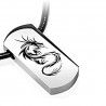 Collier cordon cuir et pendentif homme plaque acier dragon noir gravé