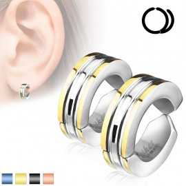 Pair of fake two-tone earrings for men and women in non-pierced steel