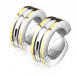 Pair of fake two-tone earrings for men and women in non-pierced steel