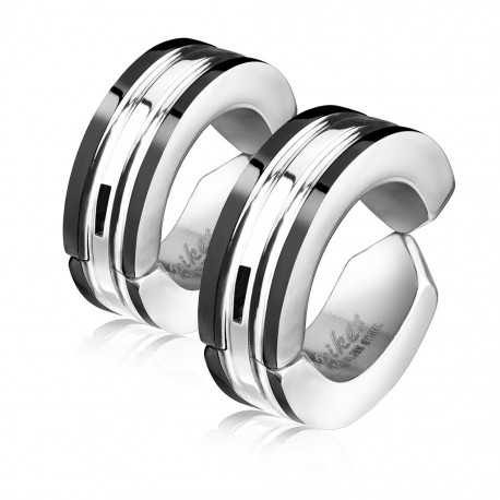 Pair of fake two-tone earrings for men and women in non-pierced steel