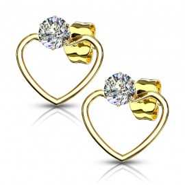 Paire de boucles d'oreilles femme acier forme coeur et pierre zircon