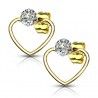Pair of women's heart-shaped steel and zircon stone earrings