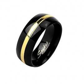 Anillo de compromiso para hombre y mujer, titanio negro bicolor, banda de oro
