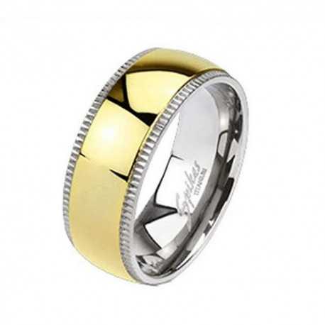 Bague alliance anneau de fiançailles homme femme titane bande or