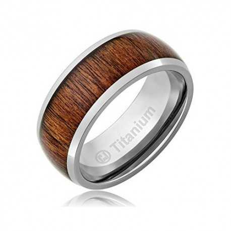 Bague anneau alliance mariage homme titane bande centrale bois teinté