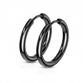 Damen-Herren-Ohrringe aus Stahl in schwarzer Farbe, feine Kreolen, 12 mm