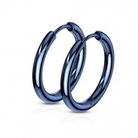 Women's men's steel earrings blue color fine creoles 12mm