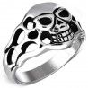 Bague pour homme en acier tête de mort sourire carnassier biker
