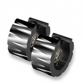 Coppia di grandi orecchini in acciaio nero striato per uomo e donna