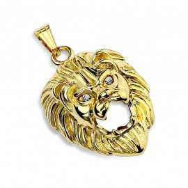Pendentif pour homme plaqué or face tête de lion et 1 chaine boule