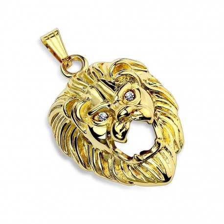 Vergoldeter Herrenanhänger mit Löwenkopfgesicht und 1 Kugelkette