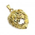 Gold-plated men's pendant with lion head face and 1 ball chain