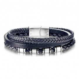 Pulsera para hombre de cuero azul trenzado triple y elegante cierre de acero.