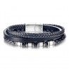 Men's bracelet in triple braided blue leather and classy steel clasp
