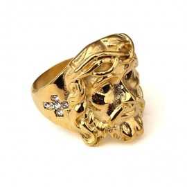 Men's gold-plated signet ring head of Jesus Christ cross set