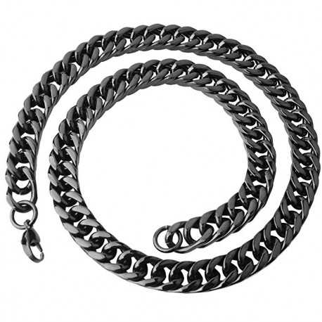 Herren-Stahlkette, breit, schwarzes kubanisches Mesh-Bling-Rapper-Design, 61 cm, 15 mm