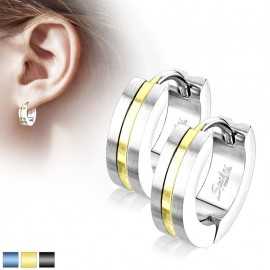 Two-tone earrings for men and women in steel rimmed with color band