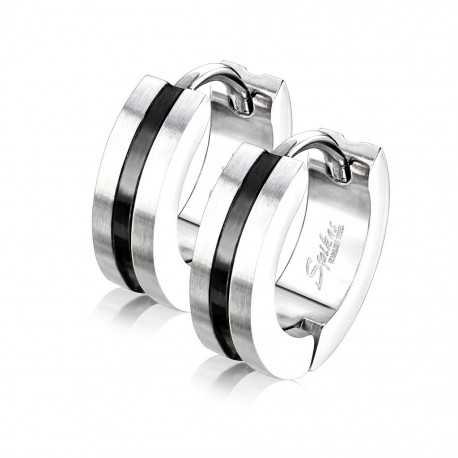 Two-tone earrings for men and women in steel rimmed with color band