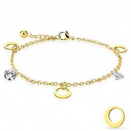Chaine de cheville bracelet femme acier doré breloques diamant lune