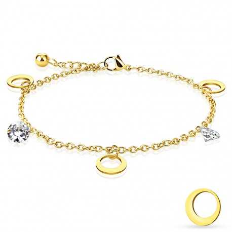 Ankle chain bracelet for women, gold steel, diamond moon charms