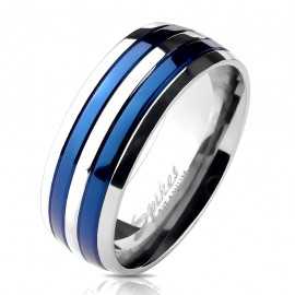 Engagement ring for men titanium 2 bands azure blue