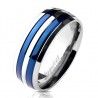 Anillo de compromiso para hombre titanio 2 bandas azul celeste