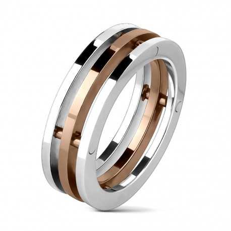 Ring trio rings men's steel coffee color mechanical design