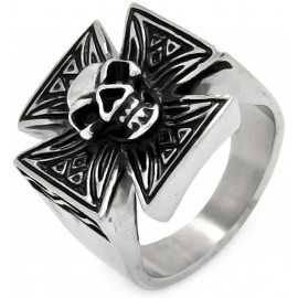 Men's steel signet ring Celtic cross Malta skull biker
