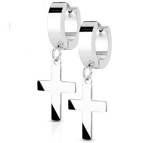 Pair of earrings for men and women for teenagers, steel, Latin hanging cross