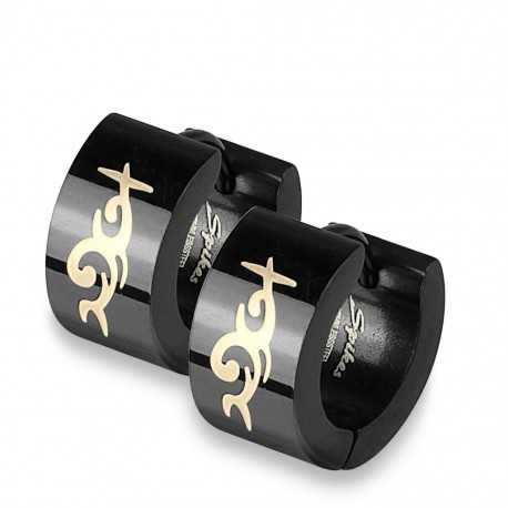 Paar schwarze Teenager-Herrenohrringe aus Stahl mit goldenem Stammesmuster