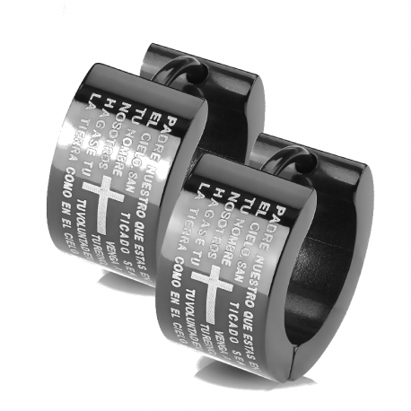 Paar Kreuz-Gebetsohrringe für Herren aus schwarzem Stahl, unser Vater