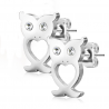 Pair of women's girl's steel owl earrings set with crystal eyes
