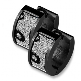 Paire boucles d'oreilles créoles femme acier noir tache sablé léopard