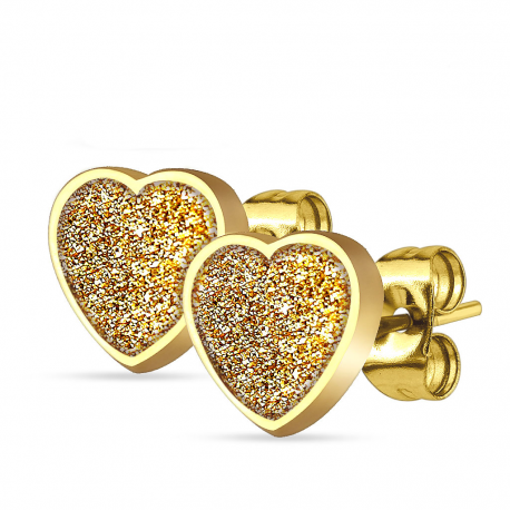 Women's earrings for teens, gold-colored steel, chic glittery heart
