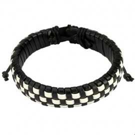Herrenarmband aus geflochtenem, schwarz-weiß kariertem Leder, verstellbar von 19 cm bis 25 cm