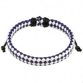 Bracelet réglable pour homme en cuir de couleur bleu et blanc 19cm