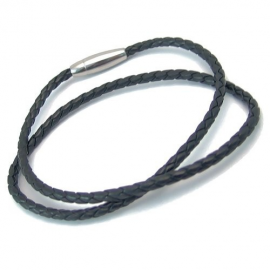 Collar de cadena para mujer, hombre, piel negra y cierre magnético de acero de 4mm.