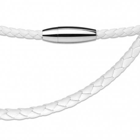 Halskette für Damen und Herren aus weißem Leder und 4-mm-Magnetstahlverschluss